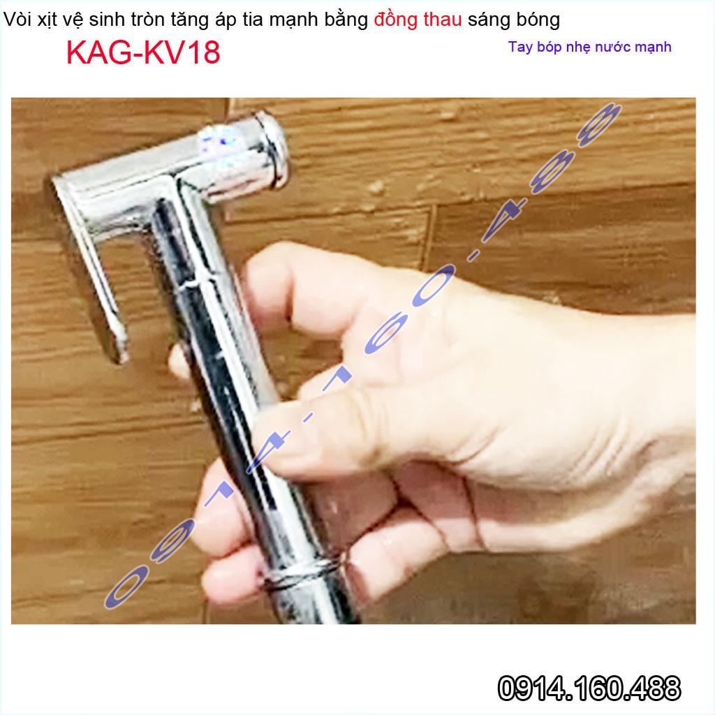 Vòi xịt vệ sinh KAG-KV18 thân tròn bằng đồng, vòi rửa bồn cầu inox bóng gương tia nước mạnh chịu áp lực mạnh chung cư