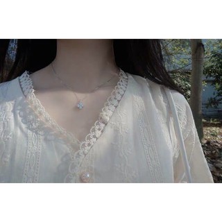 [Order] Áo sơ cổ V đính ren tay dài bo (ảnh thật)