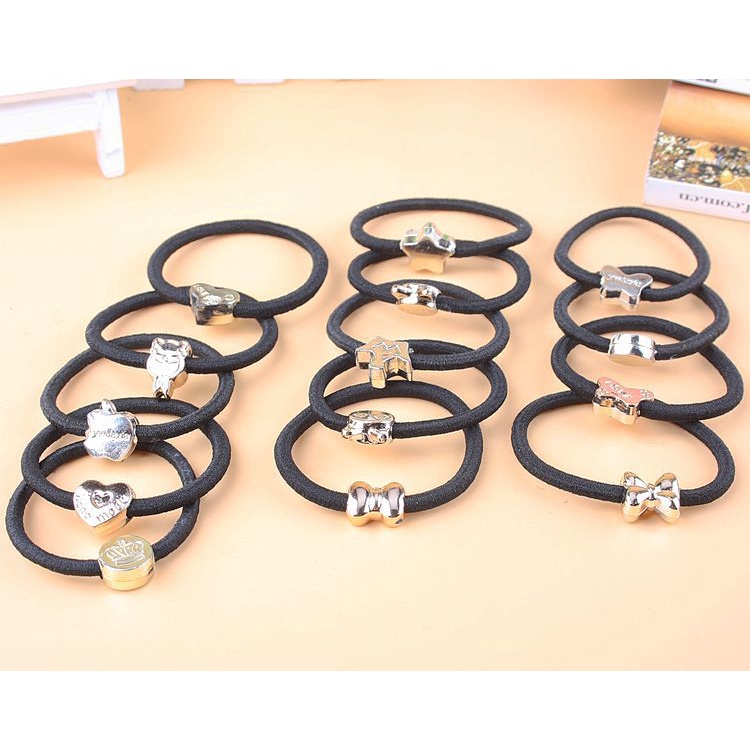 Dây buộc tóc Hàn quốc chun buộc tóc đen hình họa tiết  co giãn sang trọng xinh xắn đáng yêu ngọt ngào Miituu SC6