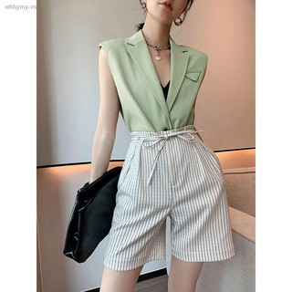 Set áo vest cộc tay + quần ngắn ống rộng thời trang nữ