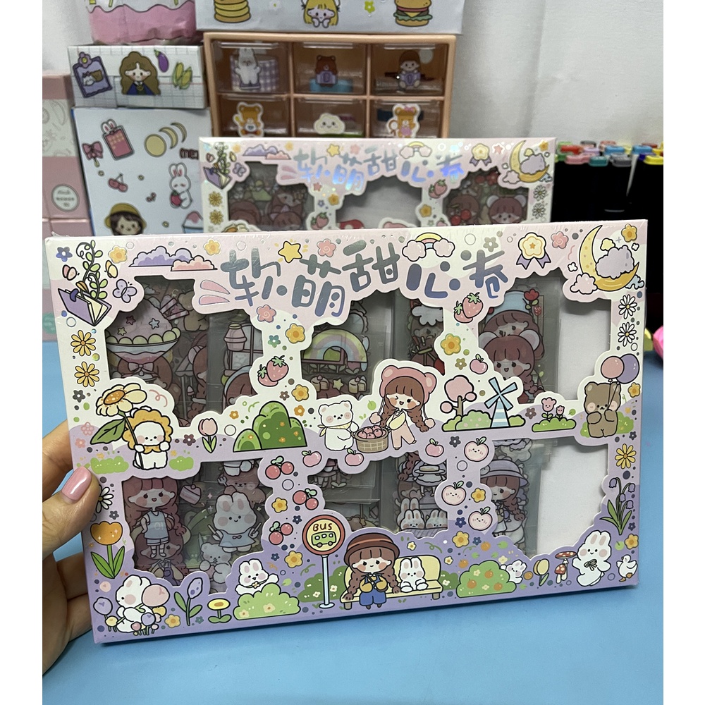 Set lẻ 20 sticker trong cắt sẵn hình cô gái, thỏ, gấu....shopliam
