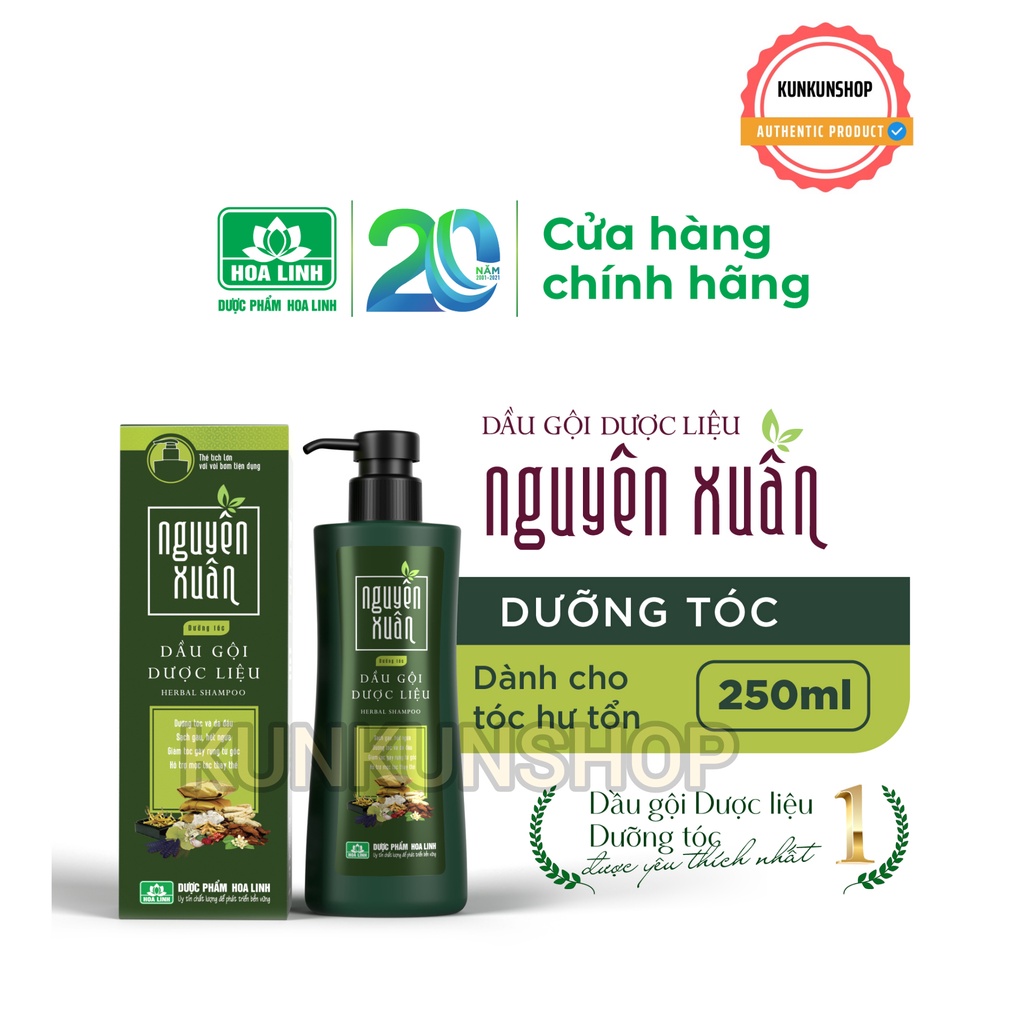 Dầu Gội Thảo Dược Nguyên Xuân Xanh Hương Lá Chai  Vòi 250ml Dược Phẩm Hoa Linh