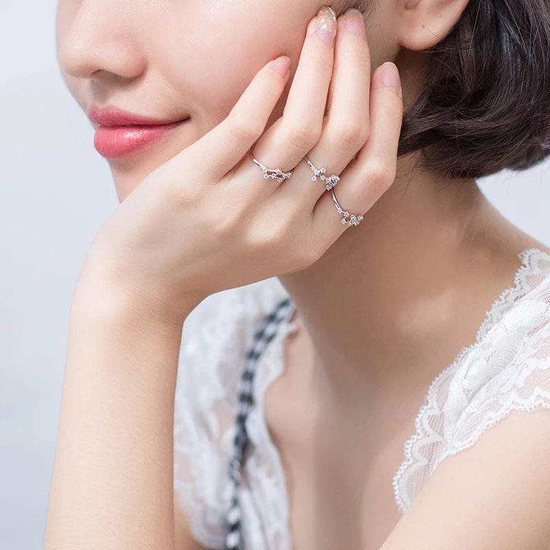Nhẫn Hở Mạ Bạc 925 Hình 12 Cung Hoàng Đạo Có Thể Điều Chỉnh Kích Cỡ