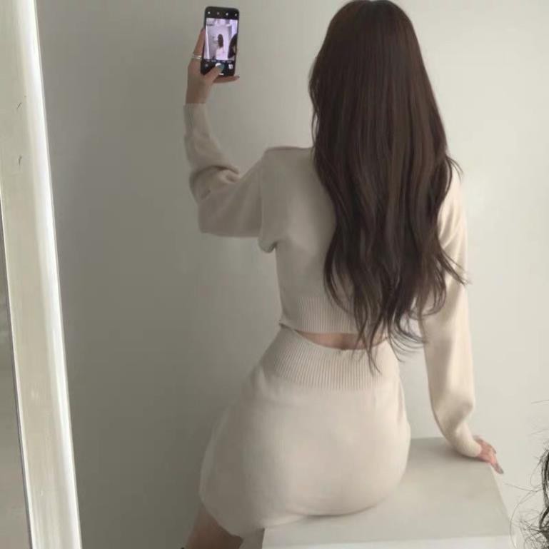 (ảnh thật) Váy đầm len ôm body tay phồng dài hở eo lưng sexy quyến rũ ulzzang 2020 ་ ⚡