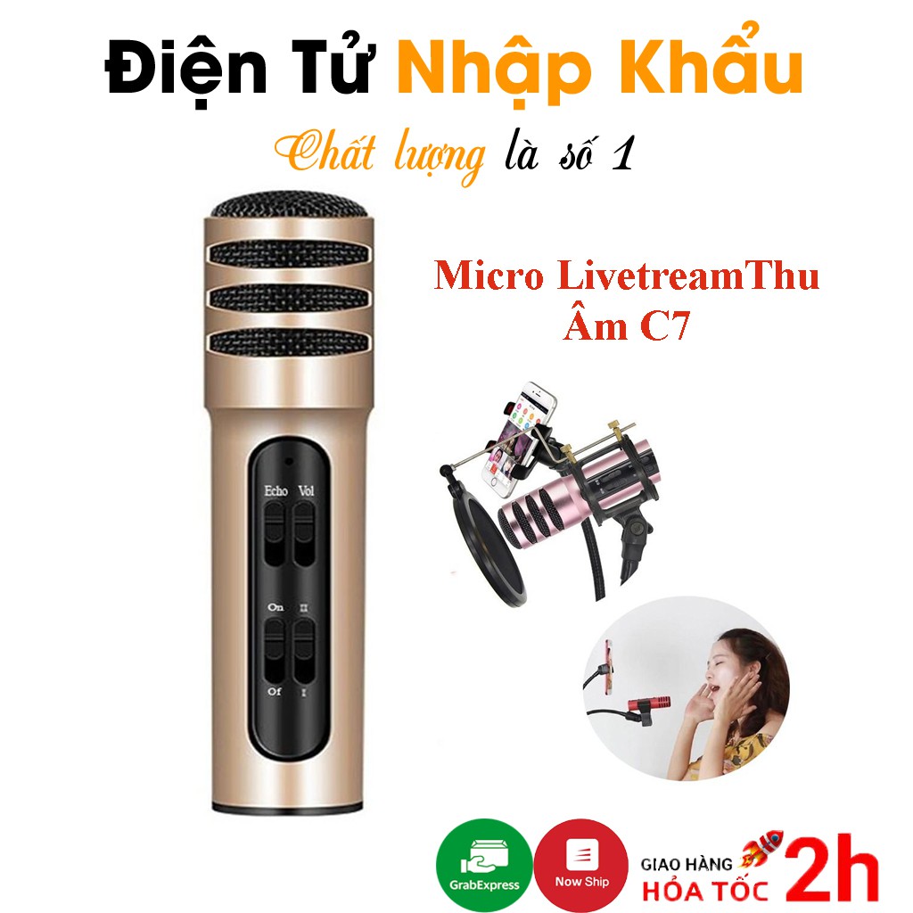 Micro Live Stream C7 Karaoke hỗ trợ thu âm livestream trên điện thoại, máy tính - Bảo hành 6 tháng