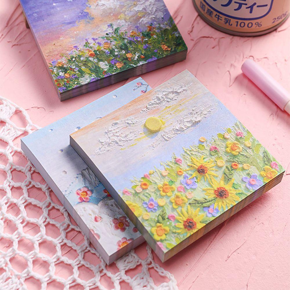 Set 50 Tờ Giấy Ghi Chú Tự Dính Hình Tranh Sơn Dầu Trang Trí Sổ Tay Tiện Dụng