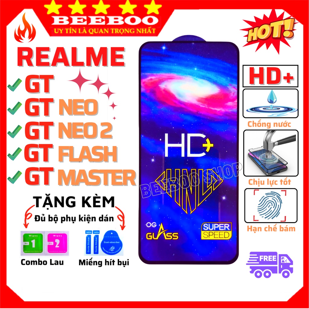 Kính Cường Lực Realme GT/ GT Neo / GT NEO 2 / GT Neo Flash / GT Master - Dán Full màn hình - Độ cứng 99H - Độ sáng HD+