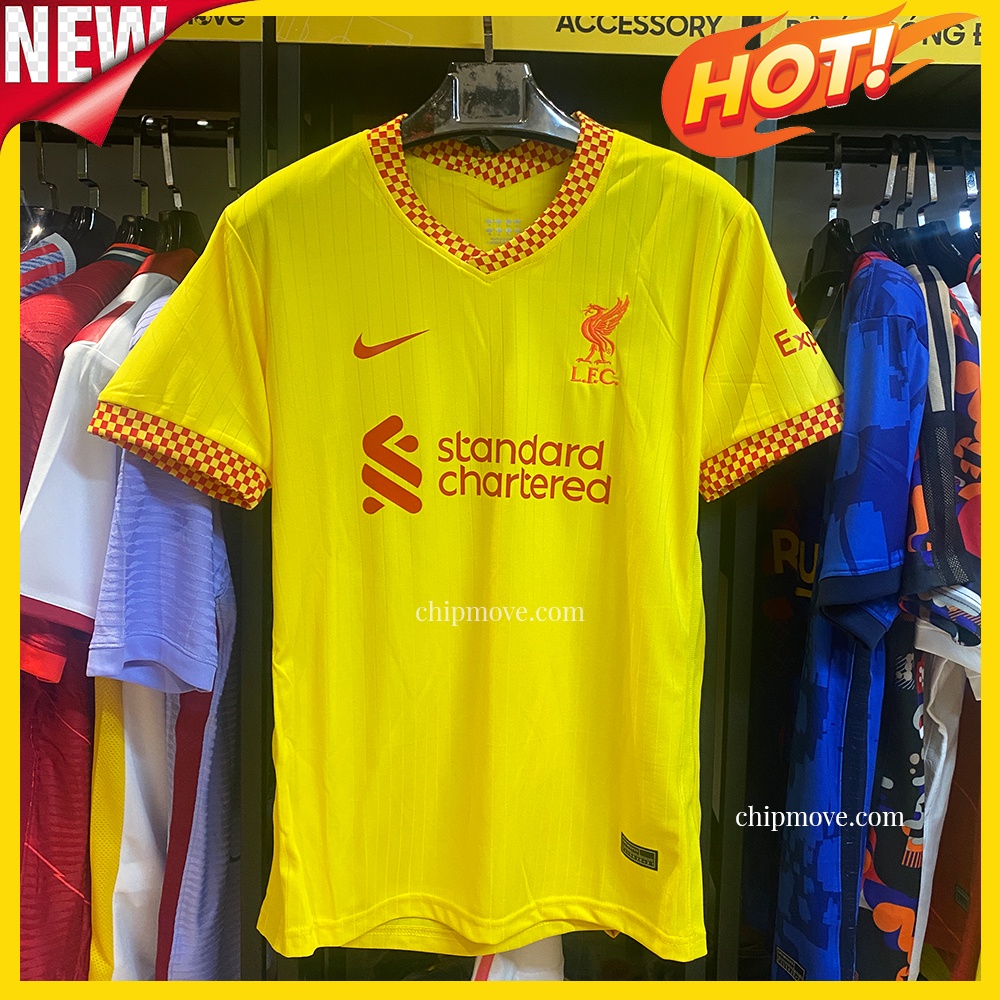 Bộ áo bóng đá Liverpool Vàng caro sân khách mùa giải mới 2021 Thái cao cấp