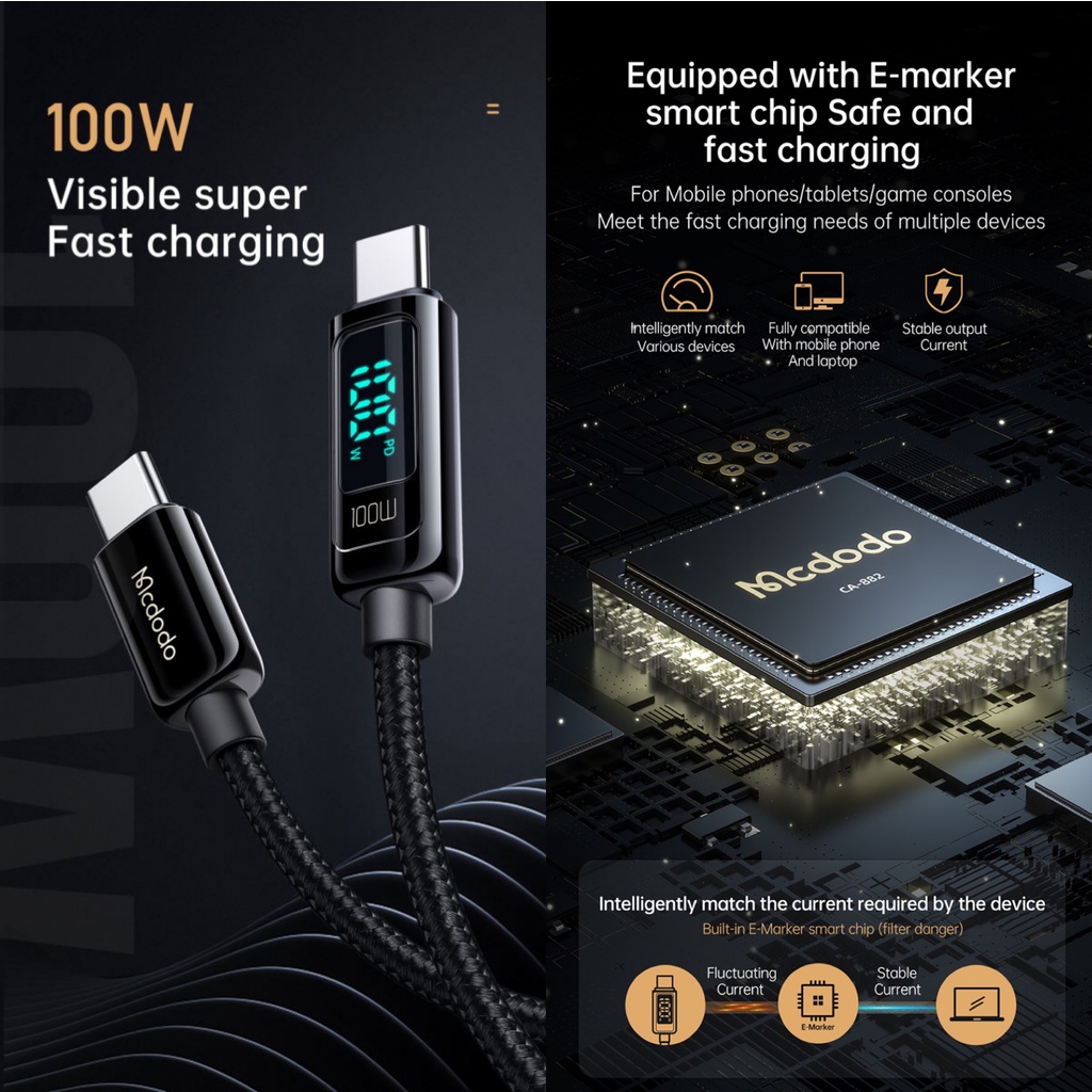 Cáp sạc nhanh MCDODO CA-882 Digital Pro USB-C to USB-C PPS/ PD 100W dài 1.2m