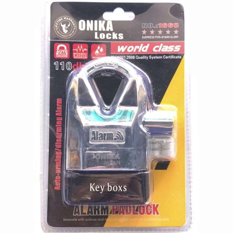 Ổ khoá có còi hú báo động chống trộm ONIKA JAPAN(Có chống cắt)+Tặng kèm pin_ONIKA no.1668 (Vàng hoặc trắng)