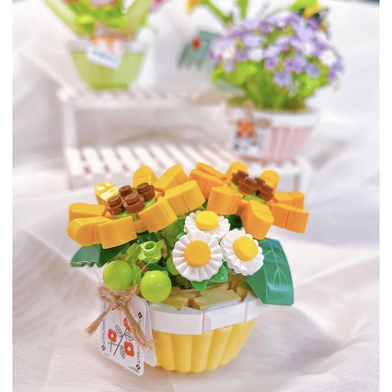 Mô hình lắp ráp Chậu Hoa Mini LOZ 1673 1674 để bàn trang trí by LoZ quà tặng người thân