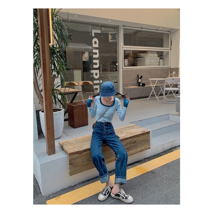 Áo sweater lửng tay dài phong cách Hàn Quốc mới năm 2021
