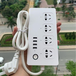 BH 6 tháng-Ổ cắm Wifi Tuya SmartLife 4 cổng độc lập 4 usb điều khiển từ xa qua phần mềm trên điện thoại và giọng nói