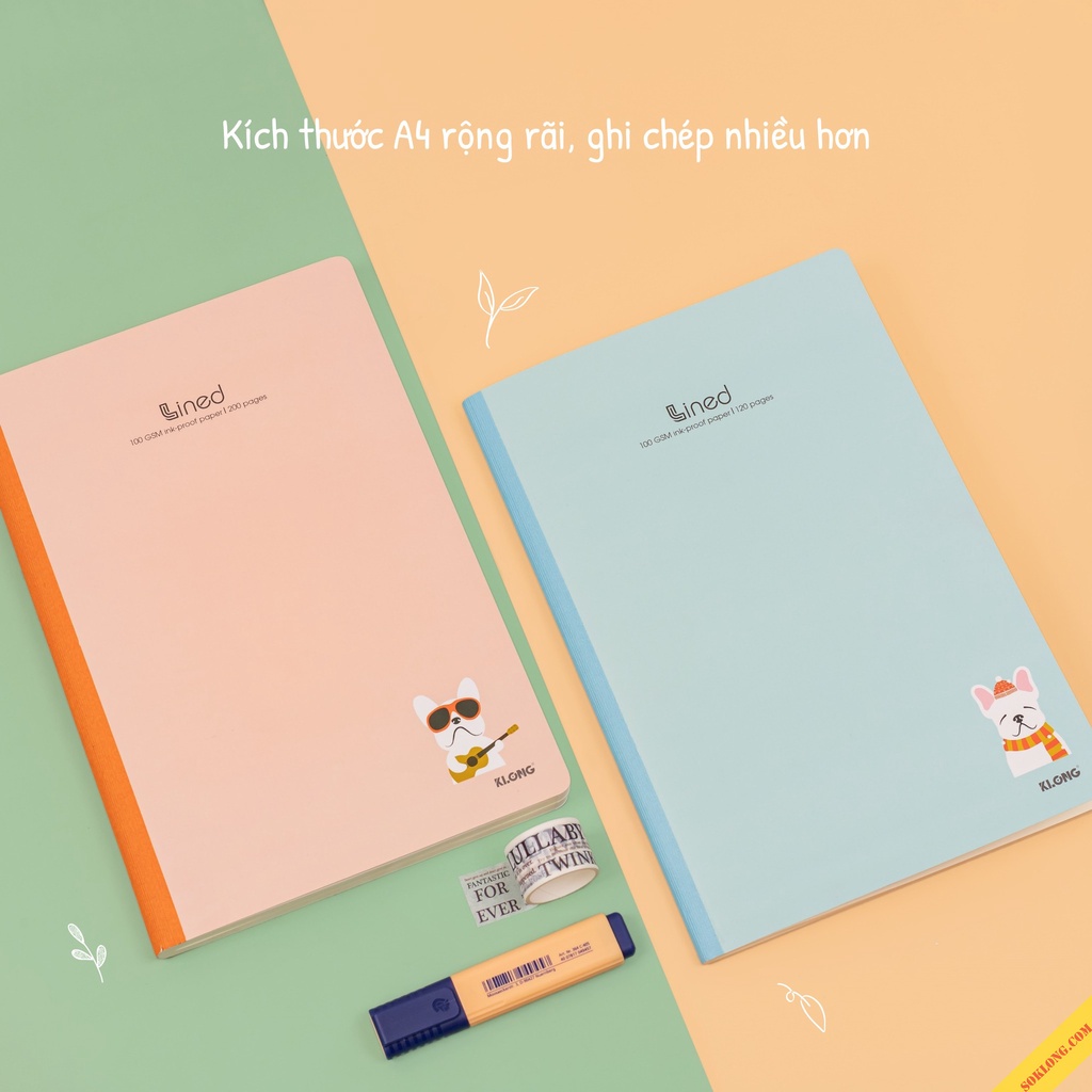 Vở Klong A4 may dán gáy 120 trang kẻ ngang VPPKLONG, sổ Klong MS 847 bìa dễ thương giấy 100gsm