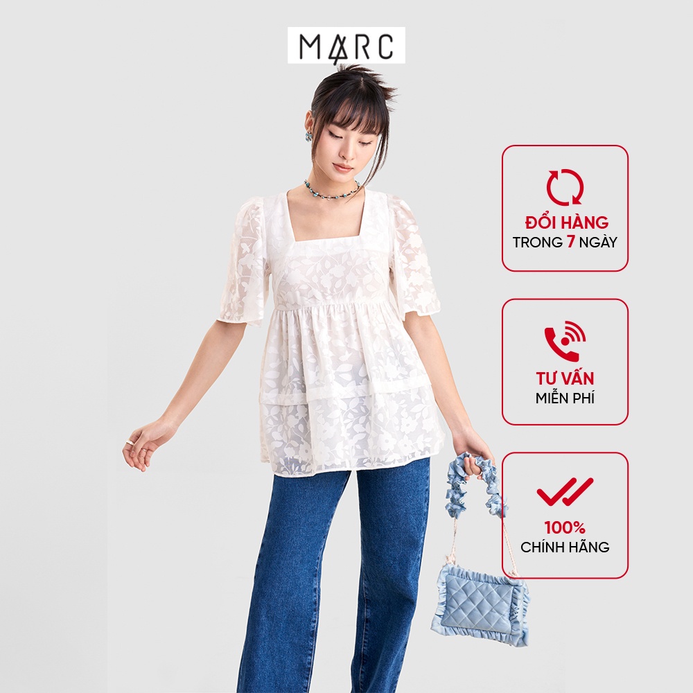 Áo nữ MARC FASHION form babydoll cổ vuông sheer họa tiết