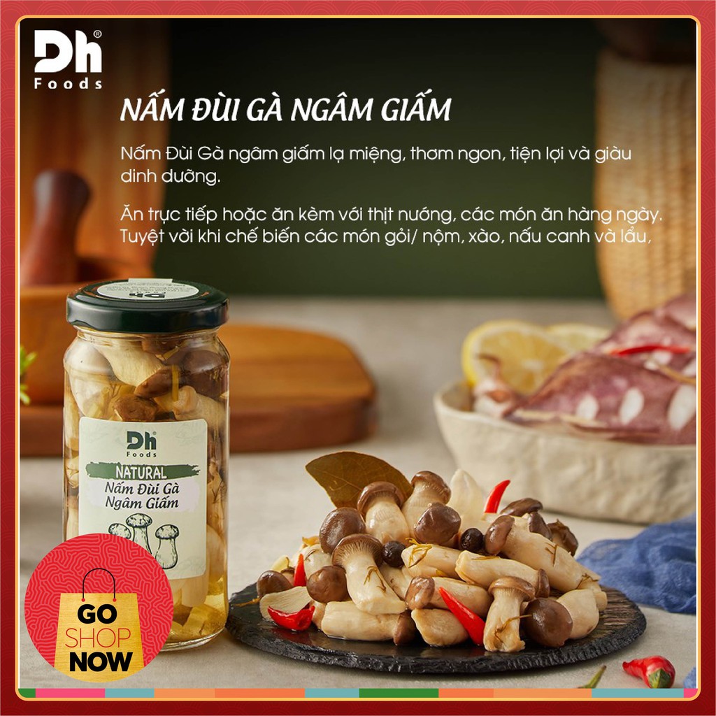 [𝐃𝐇𝐅𝐨𝐨𝐝𝐬] NATURAL Nấm Đùi Gà Ngâm Giấm (khối lượng tịnh 220 gram)