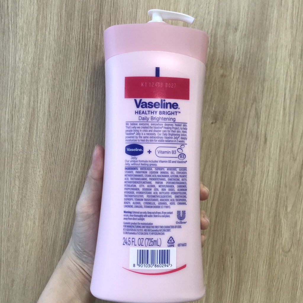 Sữa dưỡng thể Vaseline Hồng Healthy White UV Lightening/Daily Brightening Body Lotion 725ml/ Sữa dưởng thể Vaseline