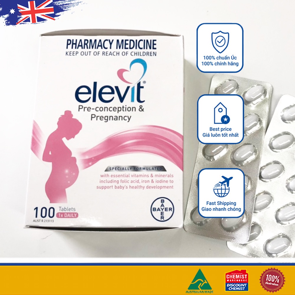 [Tem Chemist] Viên uống Bổ sung Vitamin tổng hợp cho bà bầu Elevit Pregnancy Multivitamin 100 viên chuẩn Úc (SP3)