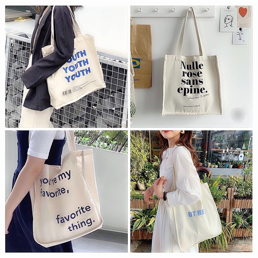 Túi tote vải đi học vải bố canvas mềm đẹp giá rẻ thời trang dành cho nữ Ulzang
