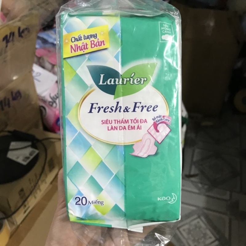 Băng Vệ Sinh Laurier Nhật Bản Fresh &amp; Free Siêu thấm Chống Tràn Siêu Mỏng Cánh-20 miếng-BVS