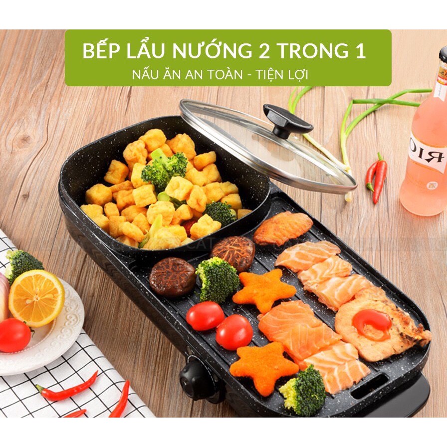 [BH 1 đổi 1] Bếp lẩu nướng đa năng 2 in 1 cao cấp Bếp lẩu nướng tiết kiệm điện năng an toàn khi sử dụng