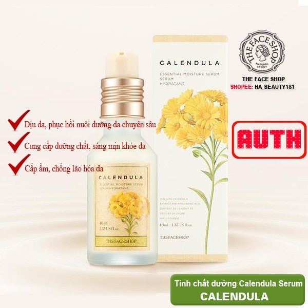 [The Face Shop AUTH] Tinh chất dưỡng Sáng mịn làm Dịu da Calendula Essential Moisture Serum 40ml TFSN20