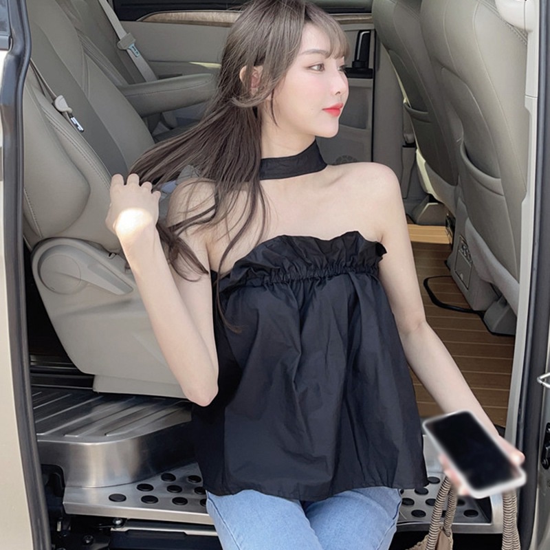 Áo không tay dáng rộng hở lưng màu sắc giản đơn năng động theo phong cách Hàn Quốc