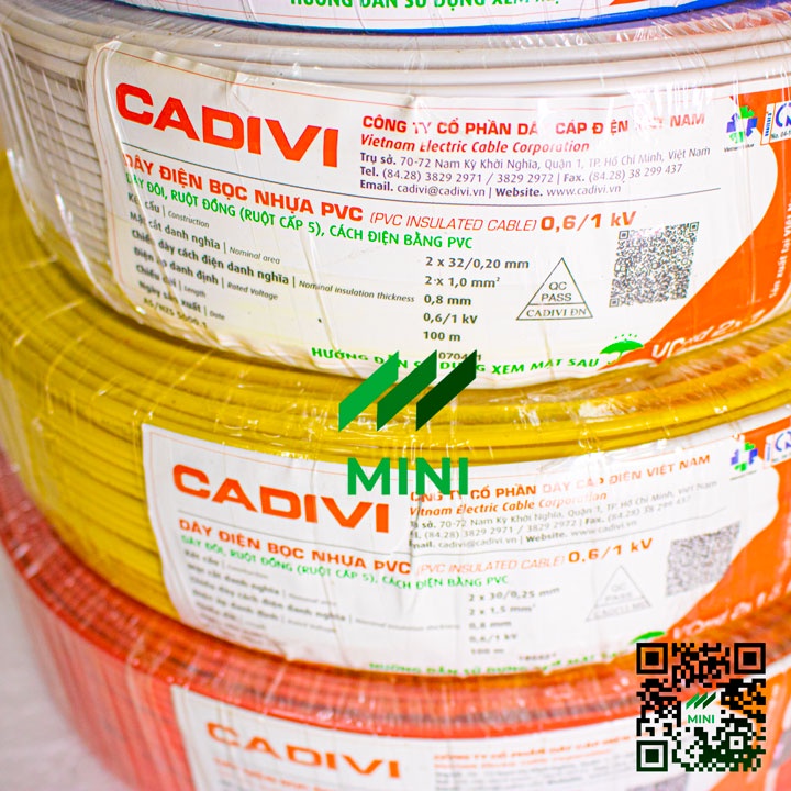 [1 Mét] Dây điện CADIVI dây đôi, bọc nhựa PVC cách điện, ruột đồng (Ruột cấp 5)