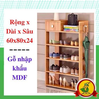 Kệ để giày dép, kệ giày bằng gỗ 5 tầng mdf có ngăn kéo, móc treo đồ lắp ghép siêu tiện dụng - tặng khăn lau đa năng