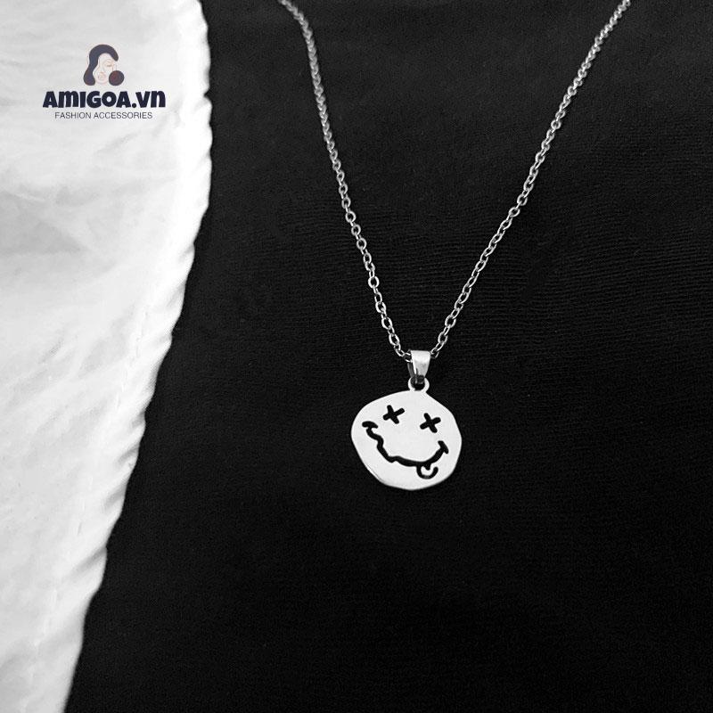 Vòng cổ Thép Mặt Hình Mặt Cười Thiết Kế Đơn Giản