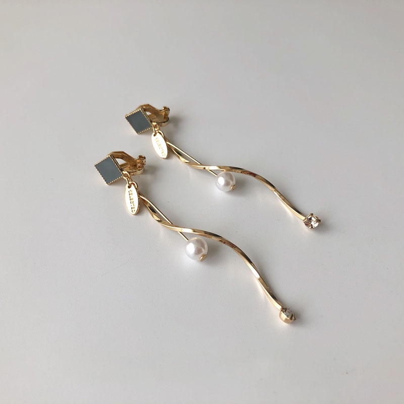 Khuyên tai kẹp không bấm lỗ chốt cố định K169 bằng hợp kim mạ vàng hình vuông dáng dài Leous Accessories