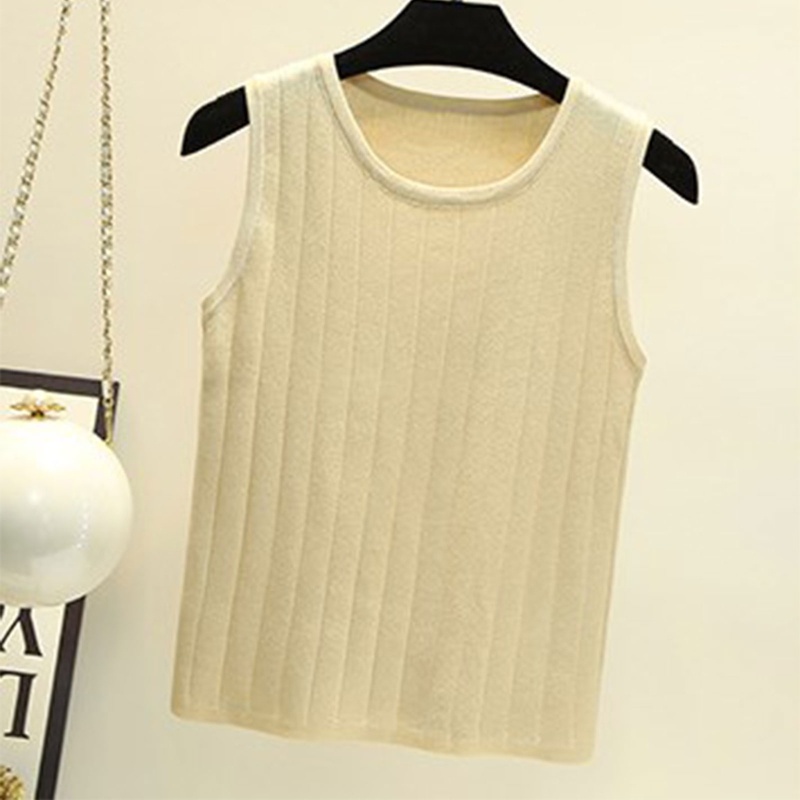 Áo Tank Top Dệt Kim Mỏng Không Tay Cổ Tròn Màu Trơn Đơn Giản Thời Trang Mùa Hè Cho Nữ