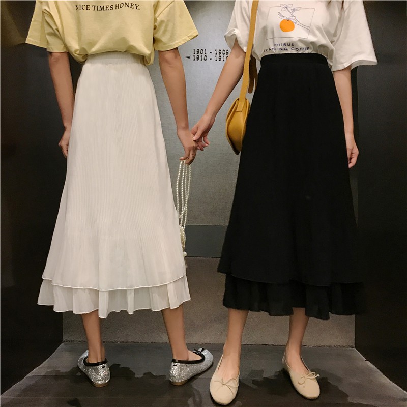 Xiaozhainv Chân váy midi xếp ly lưng cao dáng rộng thời trang xinh xắn cho nữ | BigBuy360 - bigbuy360.vn