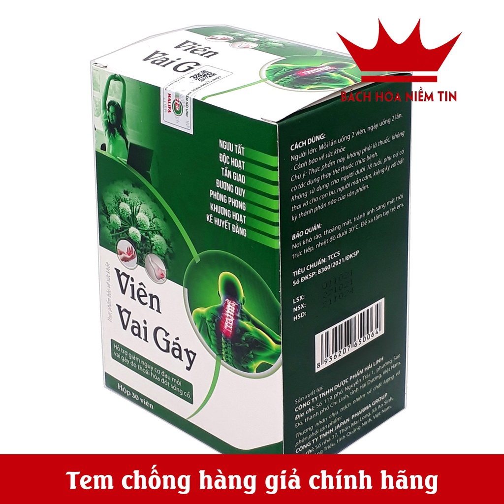 Viên Vai Gáy Japan - giúp giảm thoái hóa, đau mỏi vai gáy hiệu quả - hộp 30 viên