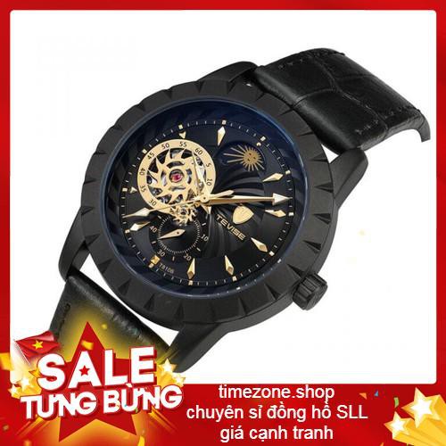 Đồng hồ chạy cơ Automatic nam dây da thương hiệu TEVISE T810B Japan Fashion (Dây Đen, Mặt Đen) + TẶNG KÈM HỘP giá rẻ