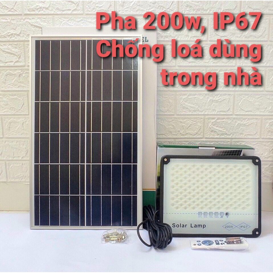 ĐÈN LED NĂNG LƯỢNG MẶT TRỜI CHỐNG CHÓI 200W TẤM PIN RỜI - CÓ REMOTE - DÂY DÀI 5M - BH 12 THÁNG