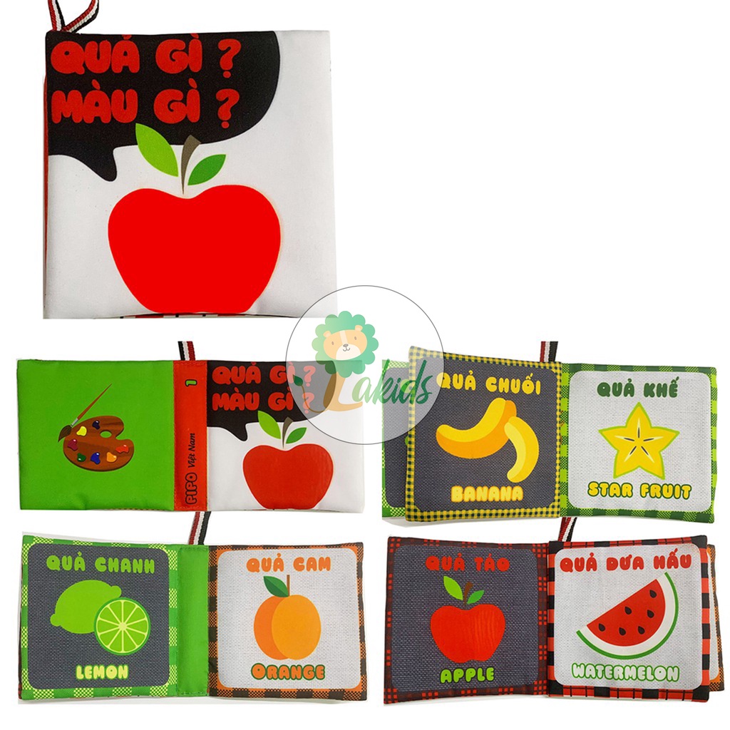 Sách vải song ngữ giáo dục sớm cho bé PiPo phát triển tư duy, kích thích thị giác, an toàn cho trẻ nhỏ - Lakids