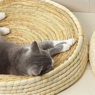 Ổ Cào Móng Dệt Rơm Hình Tròn Kiêm Ổ Nằm Cho Mèo Đa Năng Giúp Mài Mòn Móng Thư Giãn Cho Thú Cưng