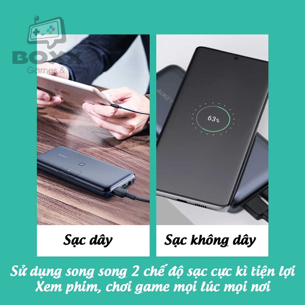 Pin Sạc Dự Phòng 10000mAh Aukey PB-WL02, PB-WL03S 20000mAh PD 18W, QC 3.0, Không Dây Qi 10W