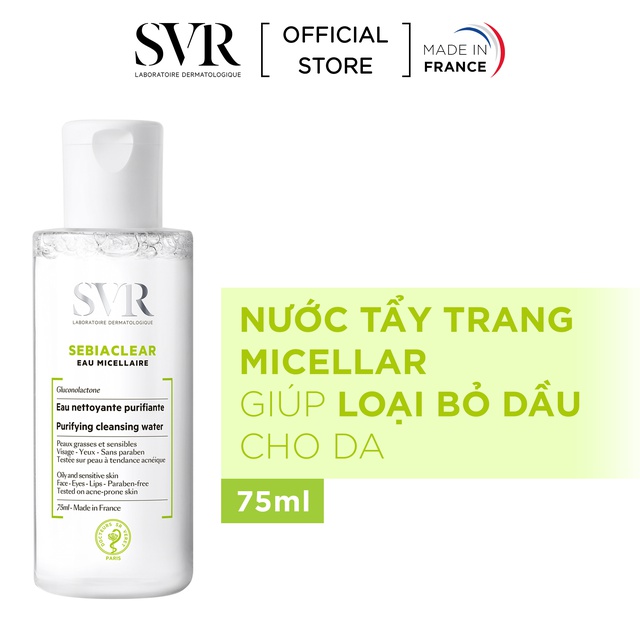 Nước làm sạch da, tẩy trang và giúp loại bỏ dầu cho da SVR SEBIACLEAR Eau Micellaire 75/400ml Nhập Khẩu Chính Hãng