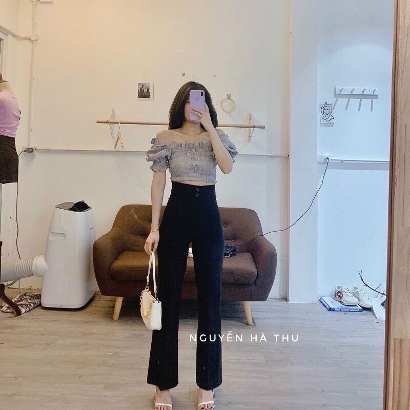 QUẦN TÂY ĐEN ỐNG LOE LỤA TUYẾT MƯA THIẾT KẾ CAO CẤP - QUẦN ỐNG LOE NỮ ĐEN ĐỦ SIZE S M L TTP STORE
