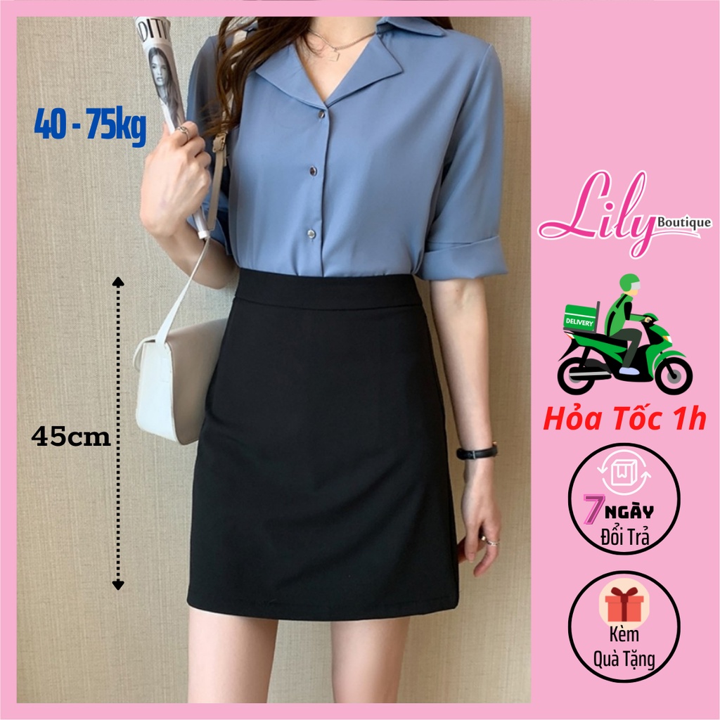 Chân Váy Chữ A Dài 45cm LILY Lót Quần Trong Kiểu Váy A 2 Lớp Có Công Sở BigSize Đến 80kg MS CVA45