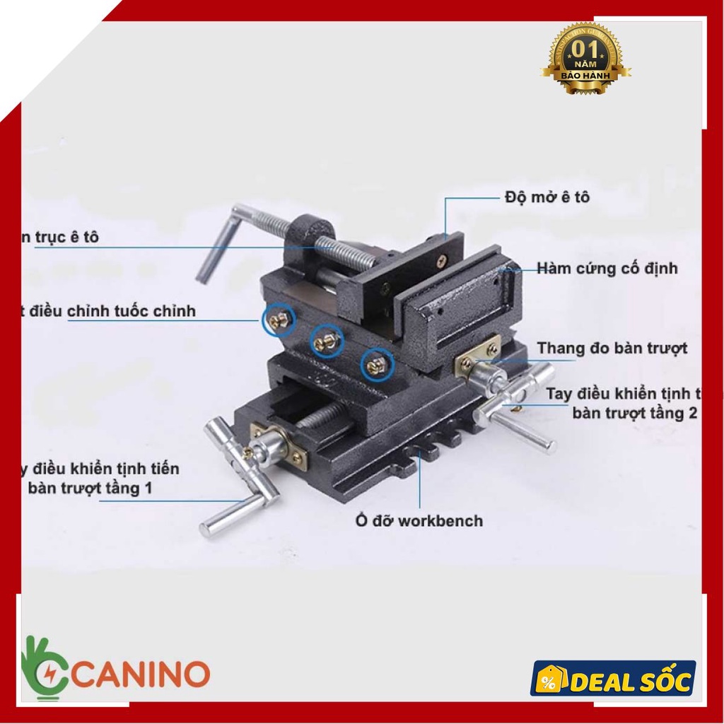 Bàn trượt tịnh tiến 2 chiều kết hợp ê tô 3 tầng lắp khoan bàn Bảo hành 12 tháng, được đúc bằng gang thép nguyên khối