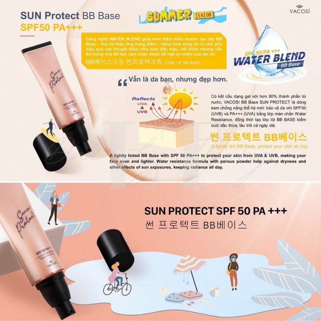 Kem lót trắng da Vacosi kem trang điểm chống nắng SPF 30+