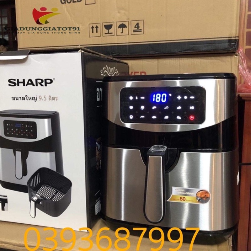 Nồi Chiên Không Dầu Điện tử Sharp KS96 9.5 Lít (T9-New2021) - Dung Tích Siêu Lớn, Bảo Hành 12 Tháng, vừa con gà 3kg