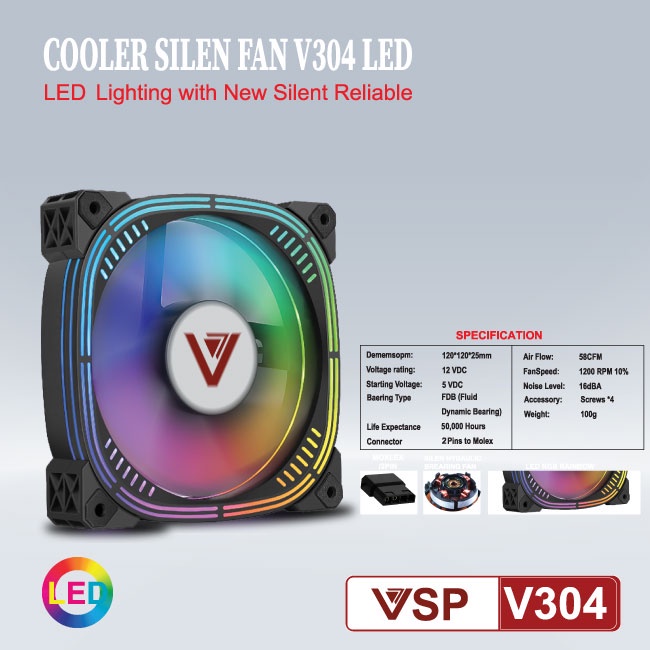 Quạt Cho Case Lắp Máy Pc Fan Case 12cm Led V304 - Chính Hãng Kho Hàng Sỉ Phú Thành