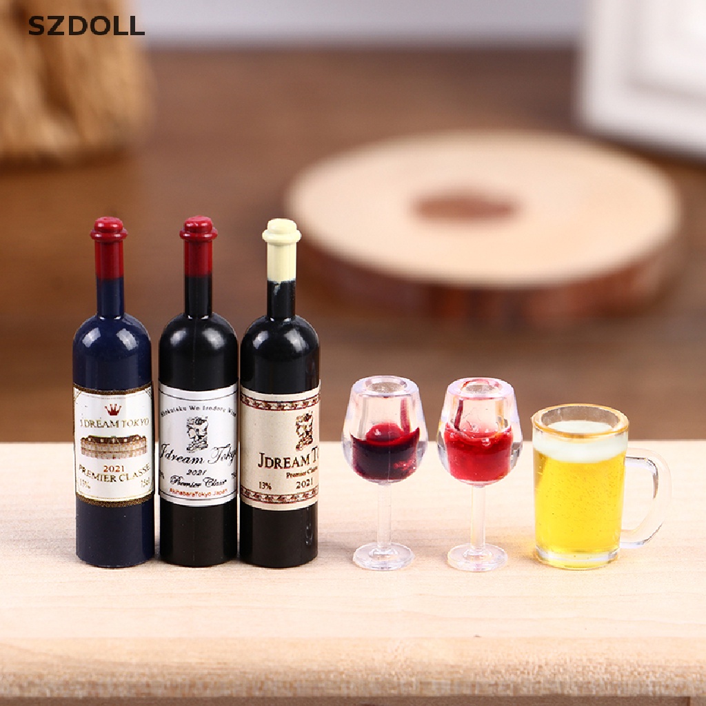 5 chai rượu hoặc ly rượu SZDOLL thu nhỏ 1:12 trang trí nhà búp bê độc đáo