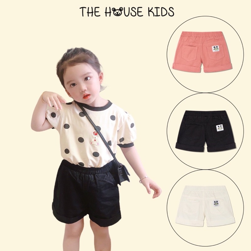 Quần sooc cho bé - Quần kaki bé gái hoạ tiết hình mickey THE HOUSE KIDS
