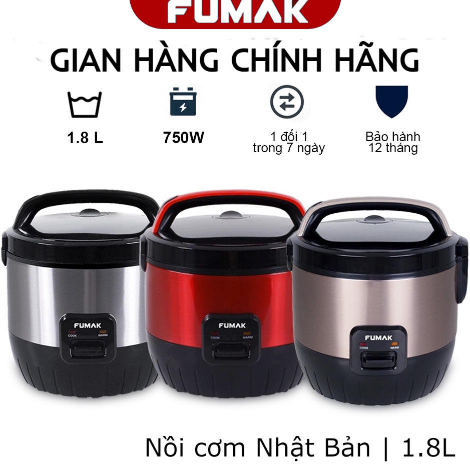 Nồi cơm điện Fumak Nhật Bản Dung Tích 1.8L - Lòng Nồi Hợp Kim, Nhôm 5 lớp chống dính - Nồi Cơm Điện 1.8L - BH 18T