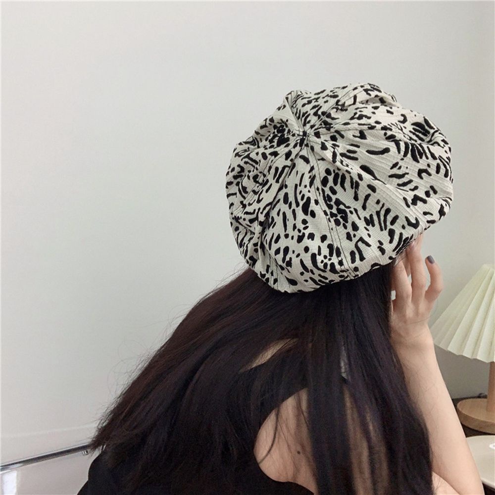 Mũ nồi họa sĩ họa tiết da báo đơn giản phong cách Hàn Quốc cho nữ
